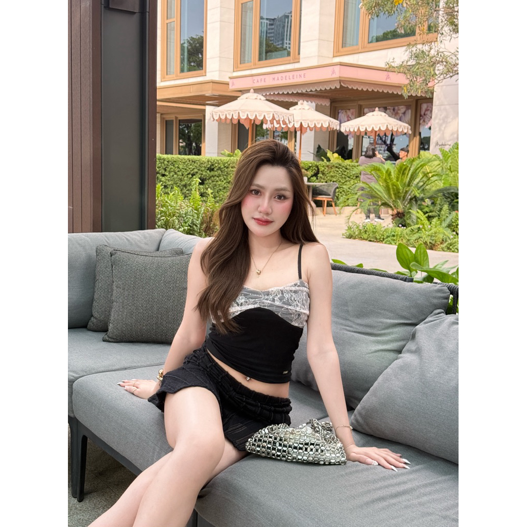 Muse lace top (SR41)  เสื้อสายเดี่ยว detail ลูกไม้กลิตเตอร์ตรงอก siristylebkk ราคา ถูกที่สุด ดีลบีเคเค แกลเลอรีภาพที่ 7