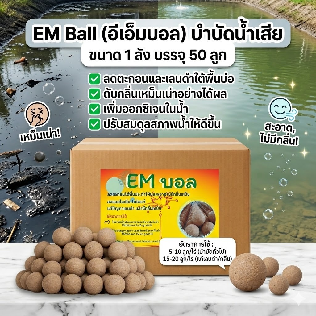 EM Ball บำบัดน้ำเสีย (1 ลังมี 50 ลูก) 🔥 ขายยกลังเท่านั้นนะคะ ไม่แบ่งขายค่ะ 😊