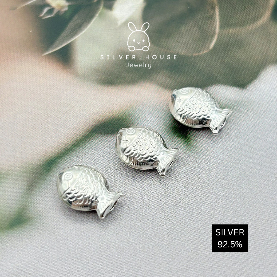 ตัวร้อย ลูกปัดเงินแท้ 99.9% รูปปลา ชาร์มปลา charm diy น่ารักมาก