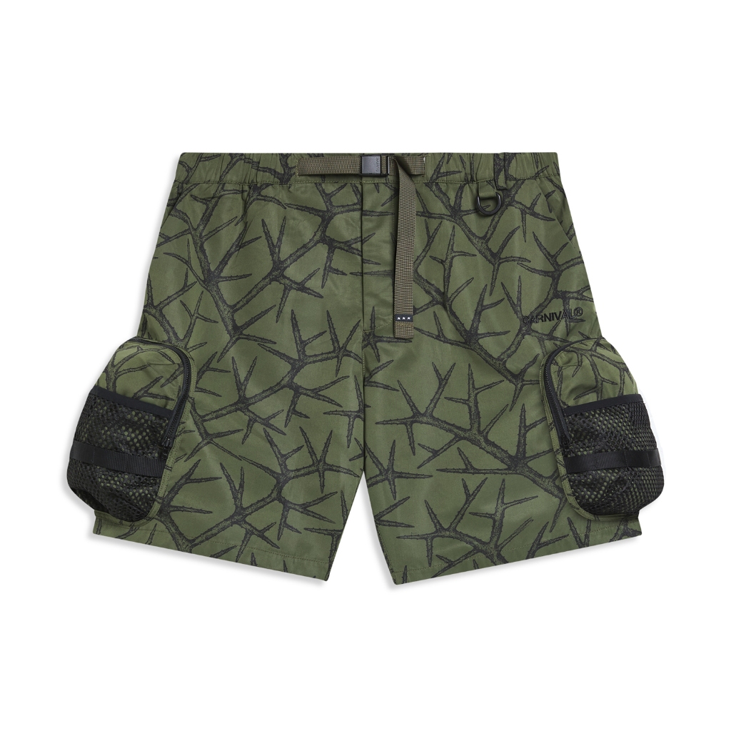 CARNIVAL CNVFW25SP004OL SPIKE CAMO NYLON SHORTS OLIVE