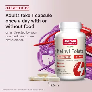 บำรุงสมอง-เม็ดเลือดแดง Jarrow Methyl Folate 400mcg โฟเลตดูดซึมดี 60 แคปซูล (No.326)
