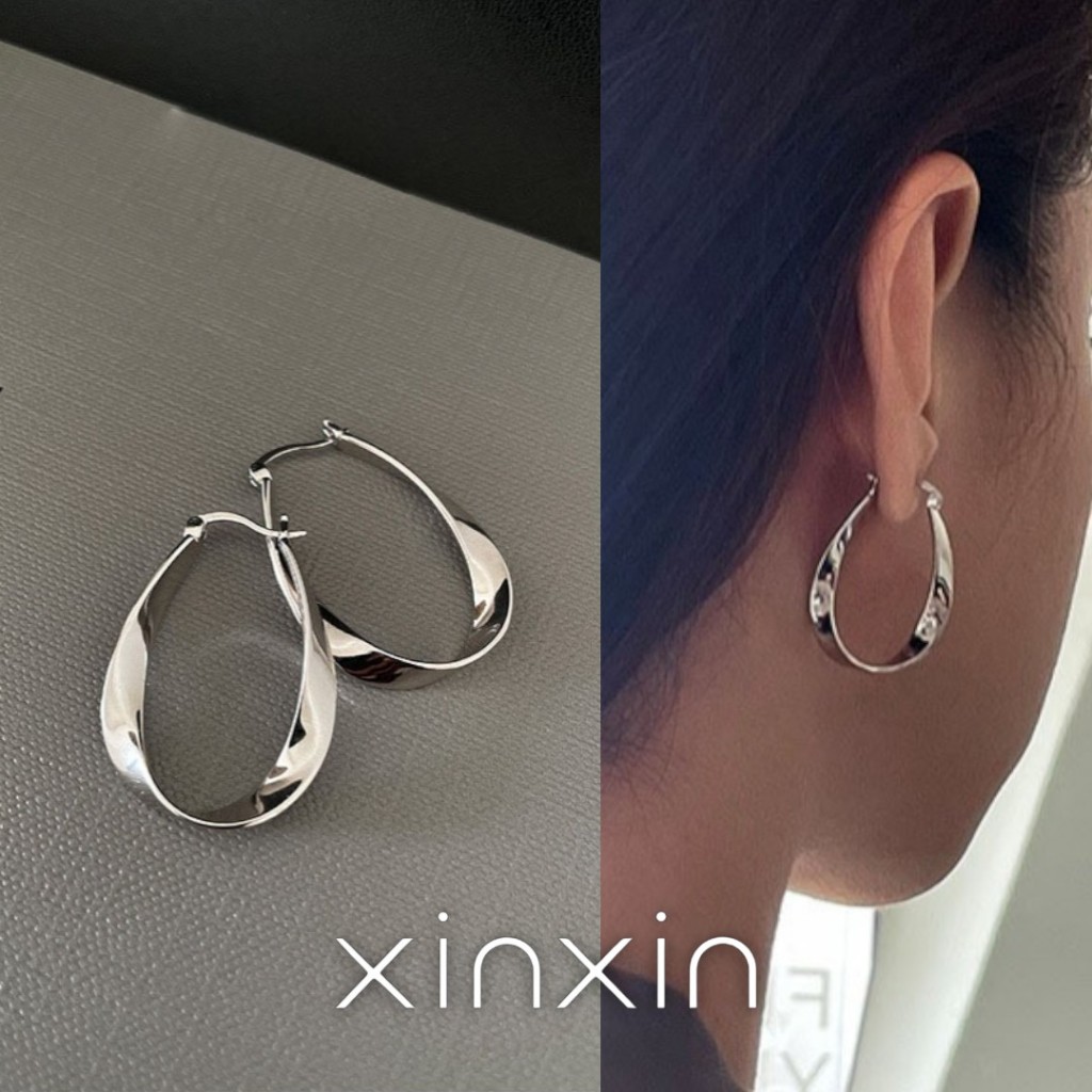 XINXIN พร้อมส่งจากไทย ต่างหูเงินแท้ S925 ต่างหูห่วงสไตล์เกาหลี5