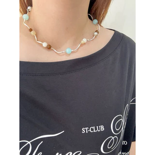 สร้อยคอท่อยาวลูกปัดแก้ว รุ่น chicha curve ✨💫 พร้อมส่งจากไทย