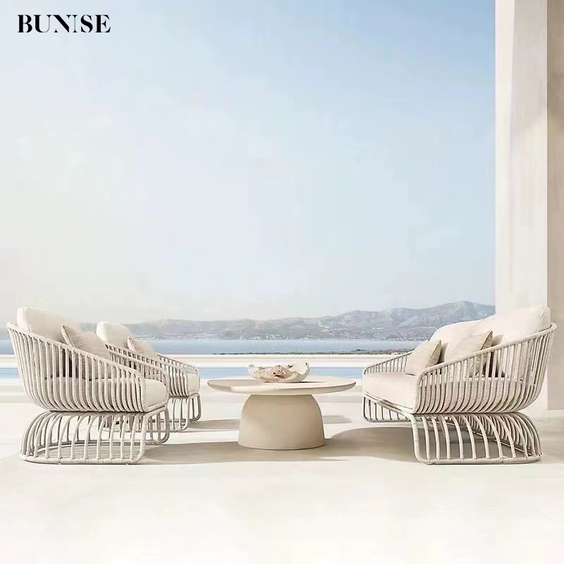 BUNISE P81Outdoor Furniture Rattan Sofa Coffee Table and Dining Set Waterproof Sun Resistant for Gar