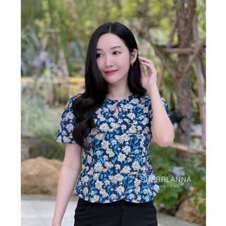 เสื้อผ้าฝ้ายพื้นเมืองพิมพ์ลายดอกเดซี่คอกลมหยดน้ำ