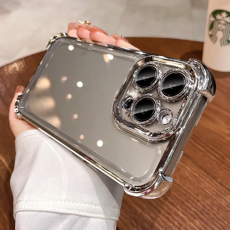 CrashStar เคสโทรศัพท์กันกระแทกแบบถุงลม ทำจากอะคริลิคแข็ง ชุบไฟฟ้าใส สำหรับ iPhone 17 16 15 14 13 12 11 Pro Max Plus XR