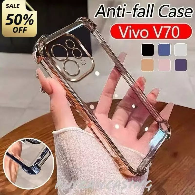 เคสใส ขอบสี การเลนส์กล้อง สำหรับ Vivo V70 กันกระแทกสี่มุม