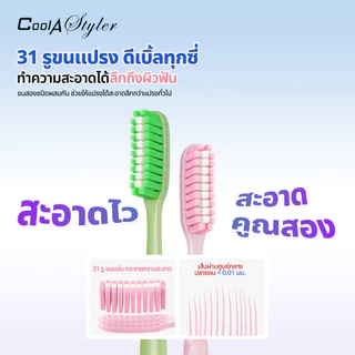 [3แถม1]CoolAstyler แปรงสีฟันหัวยาว 43MMแปรงเร็ว ตั้งได้เอง 5ซี่สะอาดลึก1.5เท่า Safetyวัสดุผ่านSGS