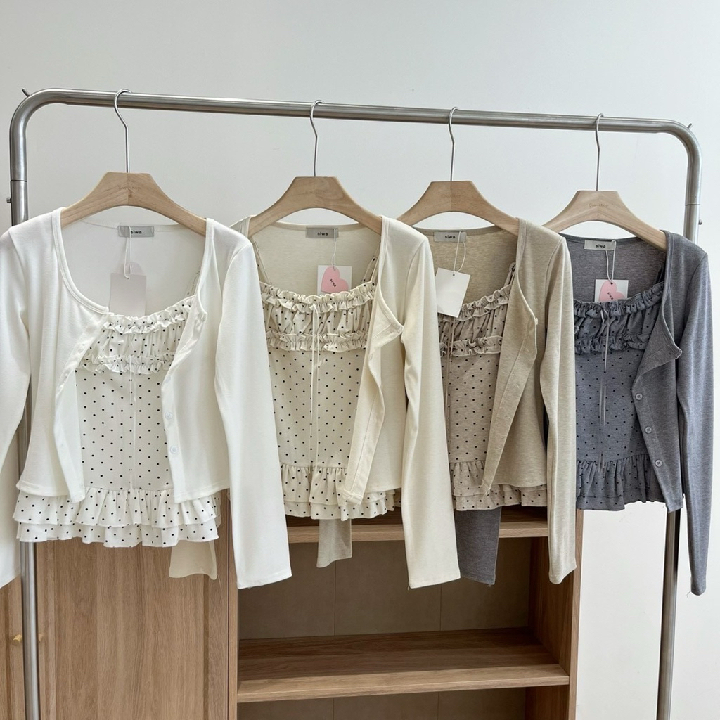 (รุ่นใหม่) 7711ป้าย Iorits shop ป้าย ศิวา เสื้อเซต2 ชิ้น ลายจุด ถอดแยกชิ้นได้งานนำเข้า