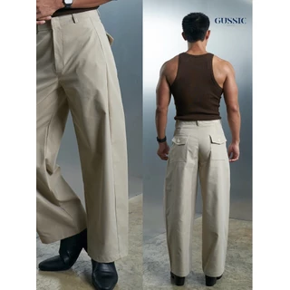 GUSSIC- UNI BARREL กางเกงบาเรล กางเกงทรงโค้ง ดีไซส์ฮิต มีดีเทลกระเป๋าหลัง Men Clothing