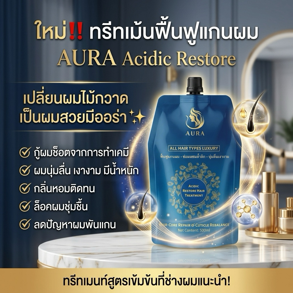 Aura ทรีทเม้นฟื้นฟูแกนผมบำรุงเส้นผมหลังสระ ราคา ถูกที่สุด ดีลบีเคเค แกลเลอรีภาพที่ 2