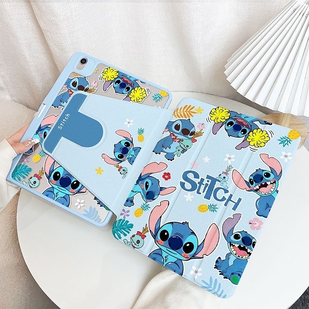 🪐24 ชั่วโมงเคส🪐เคส iPad Gen11 Gen12 Air8 Gen9 ที่ใส่ปากกา Stitch เคสiPadหมุน 360° Air7 Air6 Pro11/13