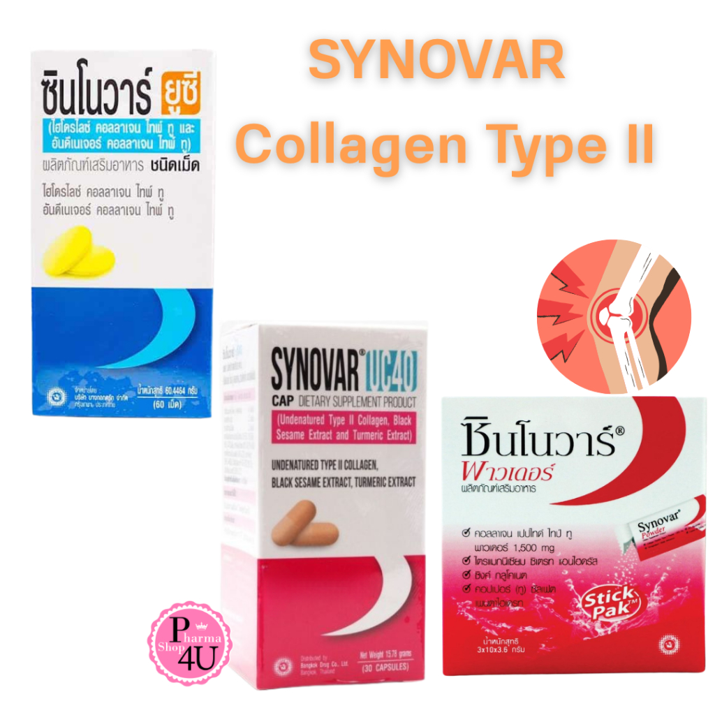 Synovar UC II (collagen typeII) /UC 40 (UCII 40mg)  บำรุงข้อเข่า