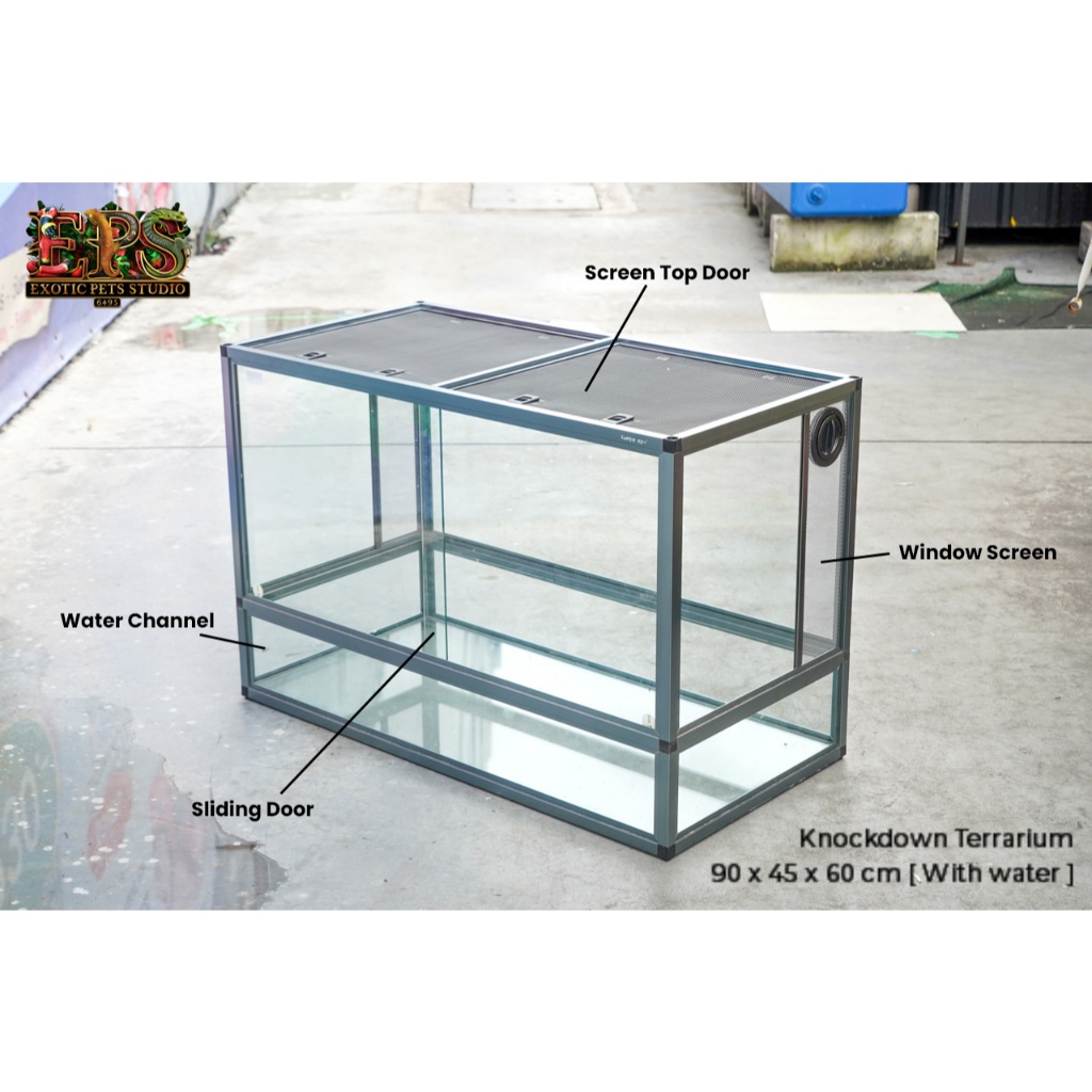 ตู้เลี้ยงสัตว์ ตู้กระจกแบบประกอบ สามารถใส่น้ำได้ Water Channel ประตูแบบสไลด์ Sliding Door สามารถวางซ้อนกันได้
