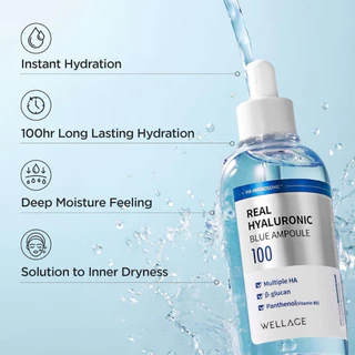 แท้💯ส่งไว🚀 WELLAGE REAL HYALURONIC BLUE 100 AMPOULE 60ml เซรั่มเติมน้ำ ผิวชุ่มชื้น เปล่งปลั่ง กลาสสกิน
