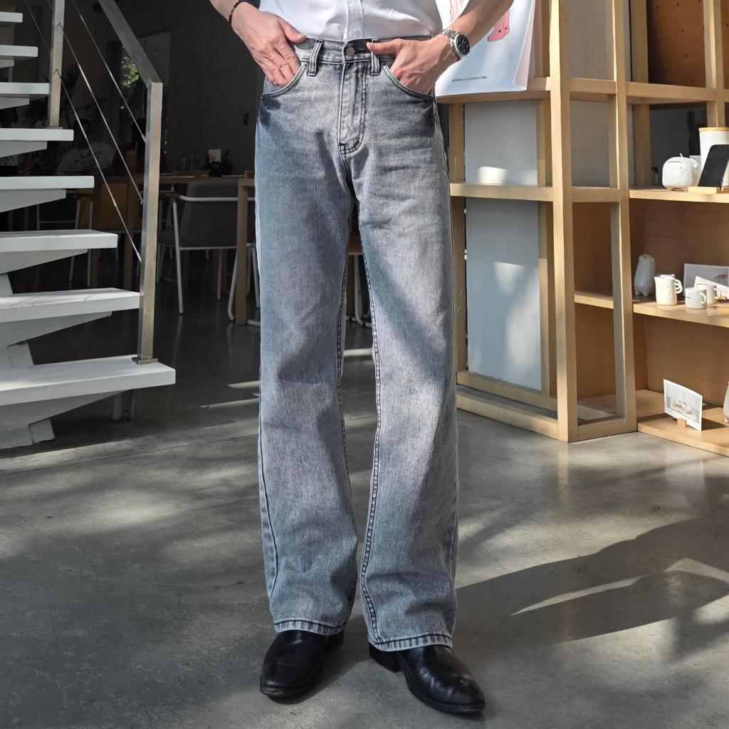 Golden Zebra Jeans กางเกงยีนส์ขากระบอกใหญ่สีเทาฟอก ผ้ายีนส์พรีเมียม ใส่แล้วดูขายาว