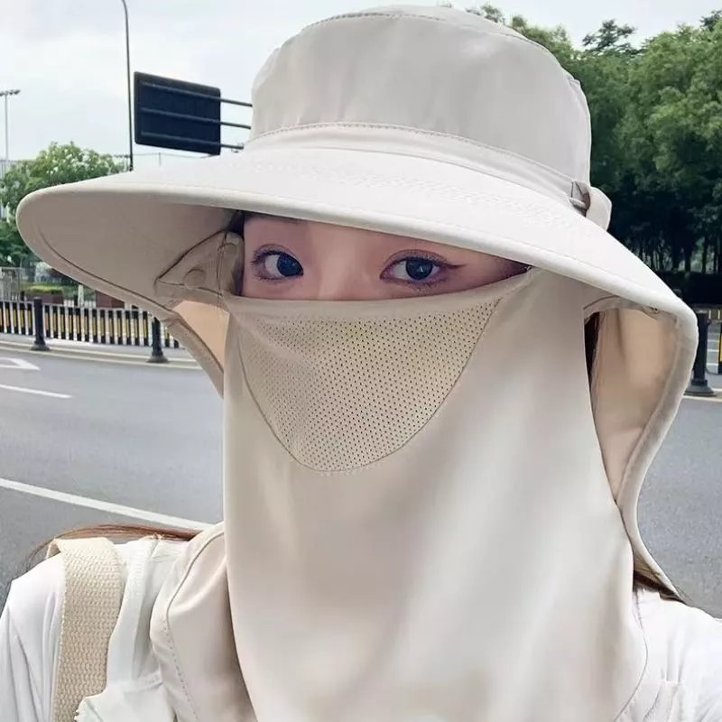 หมวกกันแดดป้องกันรังสียูวี UPF50+ พร้อมที่บังคอและใบหน้าในตัว และที่บังหน้าแบบถอดได้ ป้องกัน 360 องศา