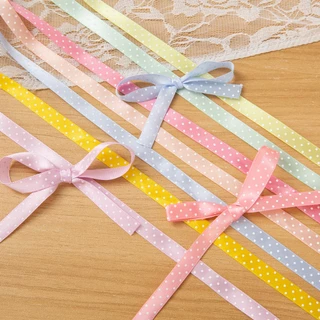 Macraft ริบบิ้นลายจุด 1cm 25หลา (ตัดแบ่ง) ริบบิ้นผูกของขวัญ ริบบิ้นตกแต่งงาน DIY สีพาสเทล พร้อมส่งด่วน ร้านไทย