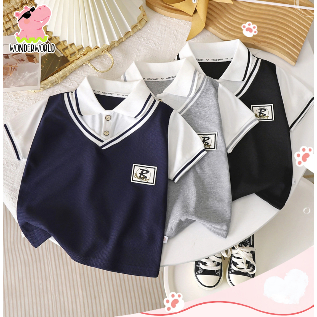 เสื้อแขนสั้นเด็ก เสื้อเซิ้ตเด็ก สไตล์เกาหลี มีสามสี ระบายอากาศ เด็ก1-14ปี