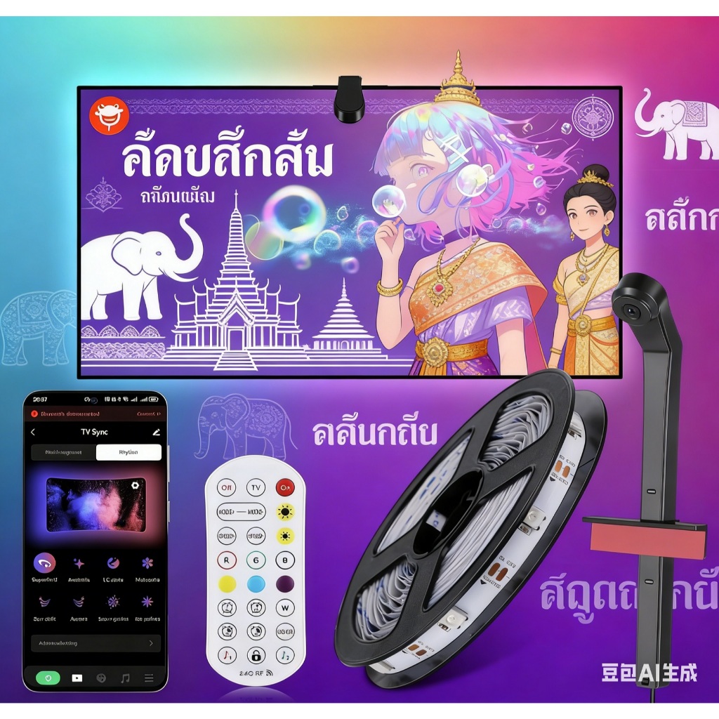 🔥【21-85 Inch TV 】แบ็คไลท์LEDพร้อมกล้องถ่ายรูป RGBIC WiFi TV Backlights สำหรับทีวี นิ้วและการตกแต่งห้