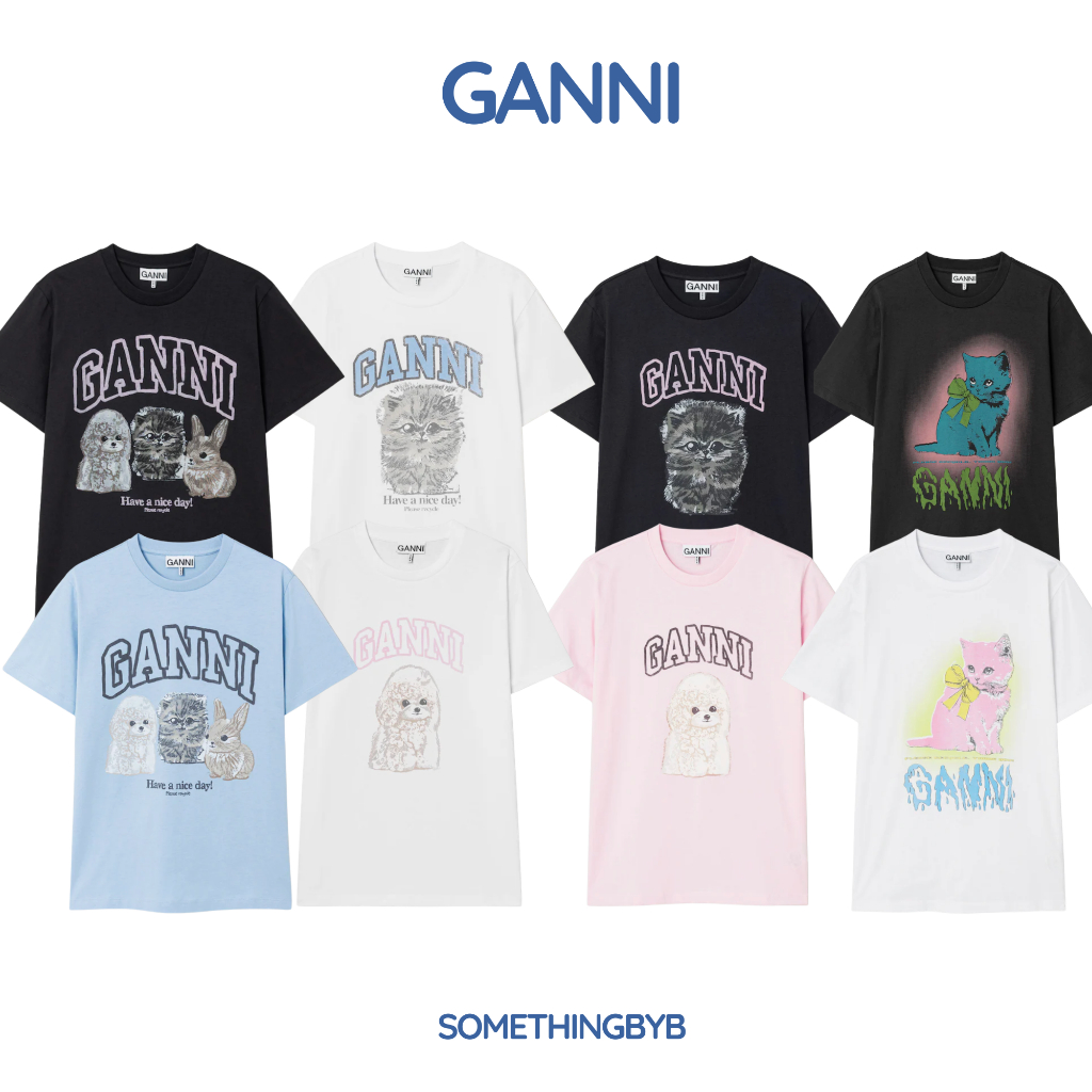 พรีออเดอร์ Ganni เสื้อยืด ลายพิมพ์ ของแท้100% ค่า