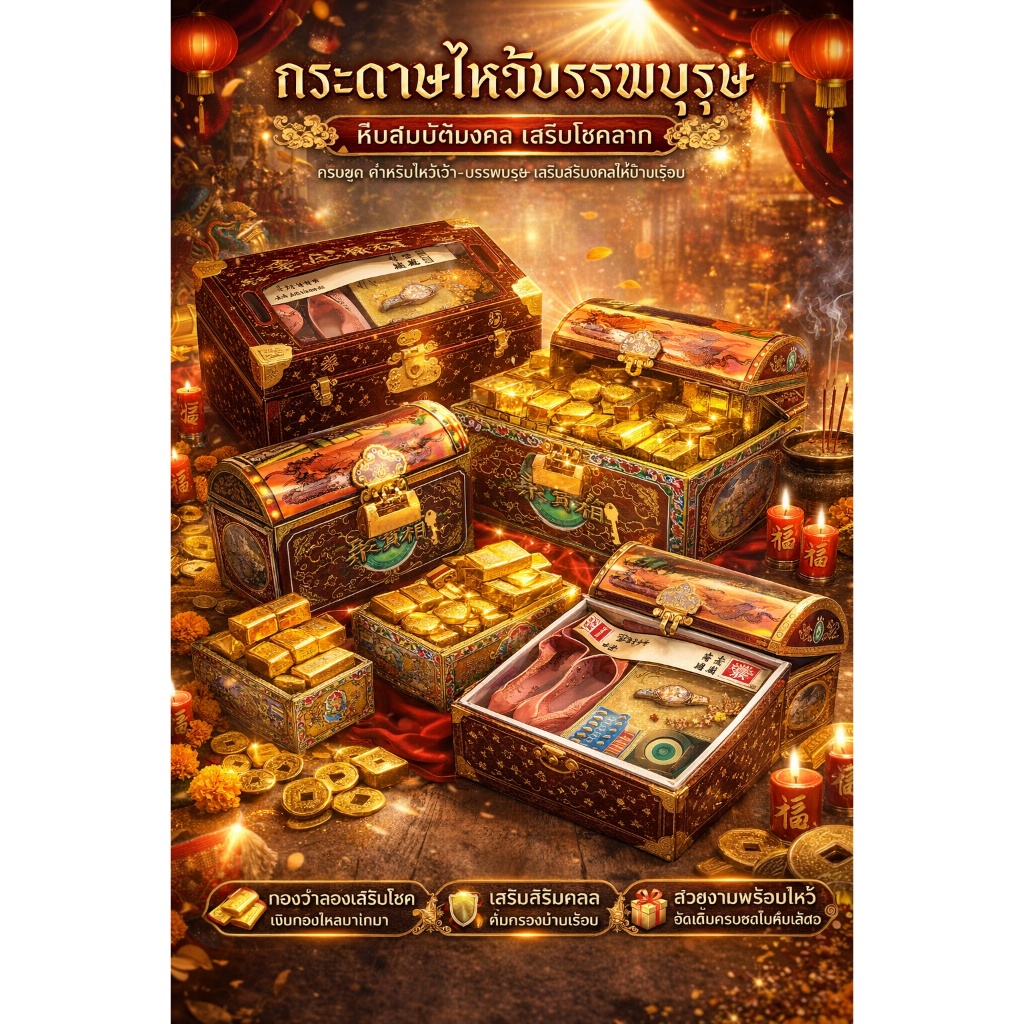 ชุดกระดาษไหว้บรรพบุรุษ (หีบสมบัติ) สิ่งของ เครื่องใช้ กระดาษกงเต๊ก กระดาษเช็งเม้งไหว้บรรพบุรุษ