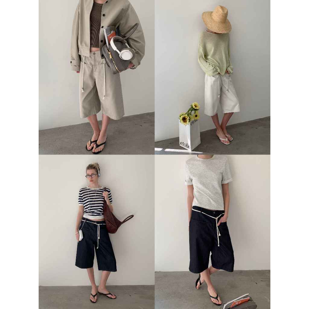 INBYIN - กางเกงขายาวน่องเข็มขัดเชือก ROBE BELT MID PANT - D8013