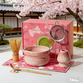(พร้อมส่ง)ชุดมัทฉะสีชมพู 5/7 ชิ้น ชุดชงมัทฉะ ชุดมัทฉะญี่ปุ่น…