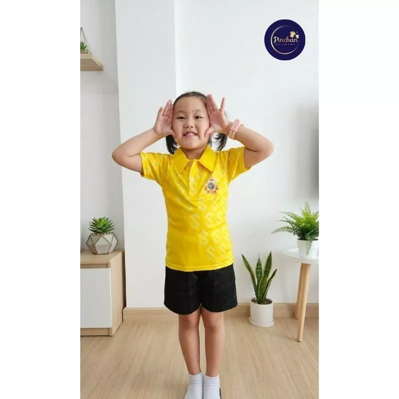 🔥ขายดีส่งไว🔥💛โปโลเด็กพิมพ์ลายตะขอ9 สีเหลือง (สกรีน) 🌟เสื้อเด็ก เสื้อกีฬา ใส่ได้ตลอดกาล ผ้านุ่ม ไม่ร้อน🔥
