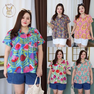 ตัวกว้างพลัสไซส์ เสื้อเชิ้ตผ้าอินเดีย พิมพ์ลาย ลายดอก เชิ้ตโ…