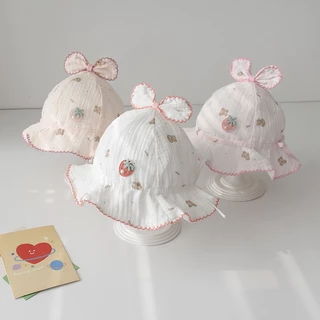 Babyonline(Y200)2A8-11 (ส่งด่วน1วัน) หมวกเด็กผู้หญิงลายน่ารักมีสายรูดปรับได้ ผ้าสาลู นิ่ม มีซับในผ้าฝ้าย