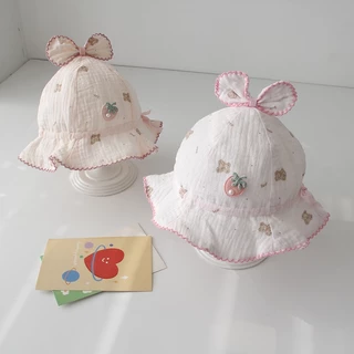 Babyonline(Y200)2A8-11 (ส่งด่วน1วัน) หมวกเด็กผู้หญิงลายน่ารักมีสายรูดปรับได้ ผ้าสาลู นิ่ม มีซับในผ้าฝ้าย