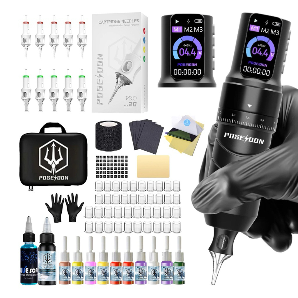 POSEIDON Tattoo Kit Set ชุดเครื่องสักปากกา ครบชุด พร้อมเริ่มสัก สำหรับมือใหม่