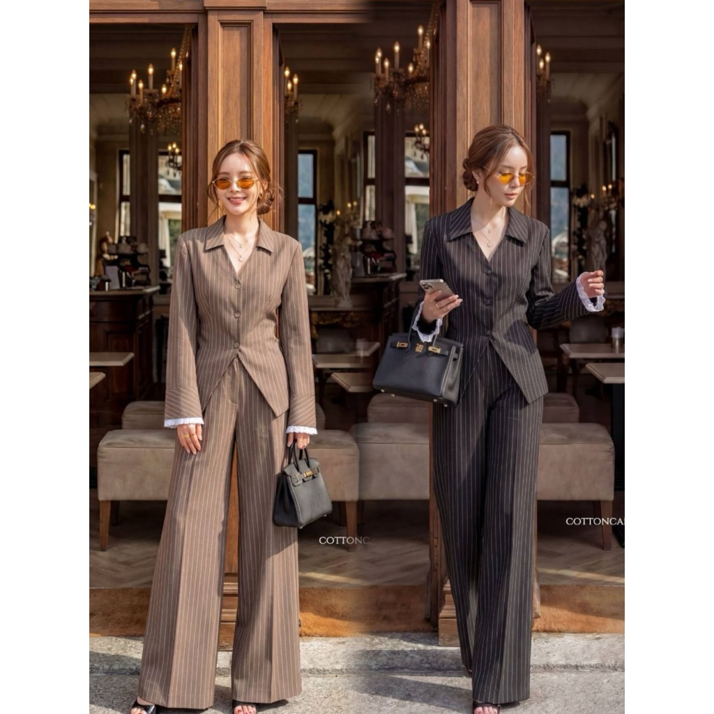 #Cotton Candy🍭set เสื้อสูทปลายแขนลูกไม้ New Ladda korea set