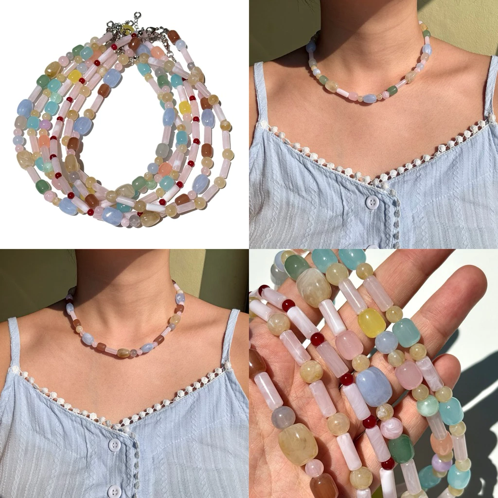 Piing me Necklace | สร้อยคอลูกปัดลายหินเทียมคละรูปทรงต่างๆ