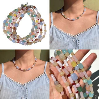 Piing me Necklace | สร้อยคอลูกปัดลายหินเทียมคละรูปทรงต่างๆ