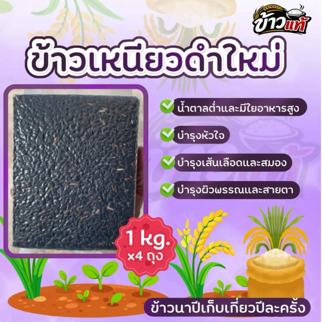 [แพ็ค4] ข้าวเหนียวดำ ข้าวเหนียวดำลืมผัว ข้าวก่ำ ขนาด1Kg. จำนวน4ถุง ข้าวใหม่ปี2569