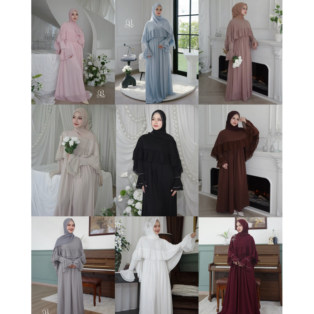 พร้อมส่งLayla Capedress wชุดเดรสระบายอกต่อเคฟย้วยไล่ระดับ 🔈แถมPremiumhijabเข้าเซท ⚜️
