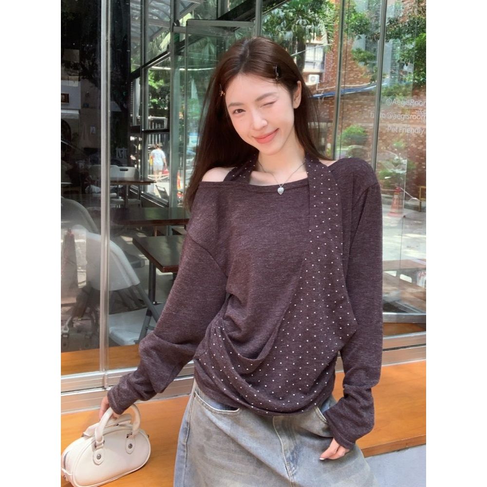 LUNA~Xเวอร์ชันเกาหลี เปิดไหล่ แขนยาว เสื้อเชิ้ต รุ่นใหม่ สไตล์แฟชั่น4