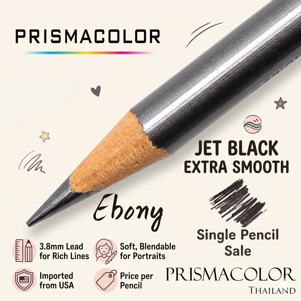 ดินสอไม้ Prismacolor Ebony Jet Black Extra Smooth 14420 แยกแท่ง | กราไฟต์ สีเข้ม วาดภาพ งานศิลปะ