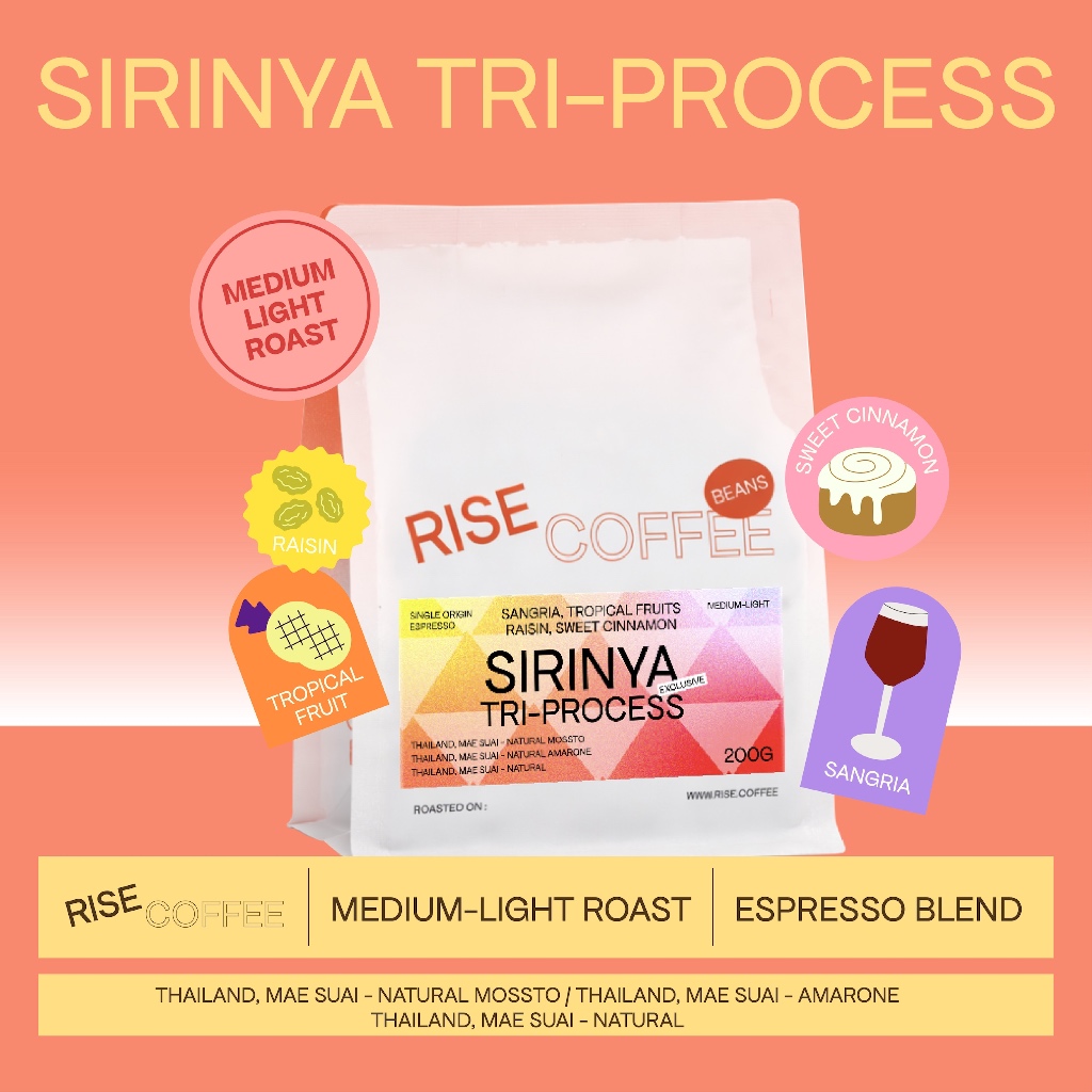 RISE COFFEE เมล็ดกาแฟ SIRINYA TRI-PROCESS คั่วกลางอ่อน Exclusive SOE Collaboration Lot
