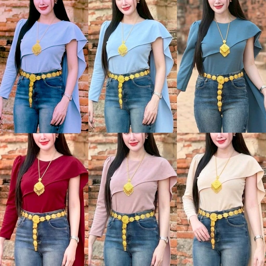 SALE *อก 32-36/ 38-42 นิ้ว* แขนเดียว เสื้อยืดแต่งสไบ ผ้ายืดวูลเวฟ