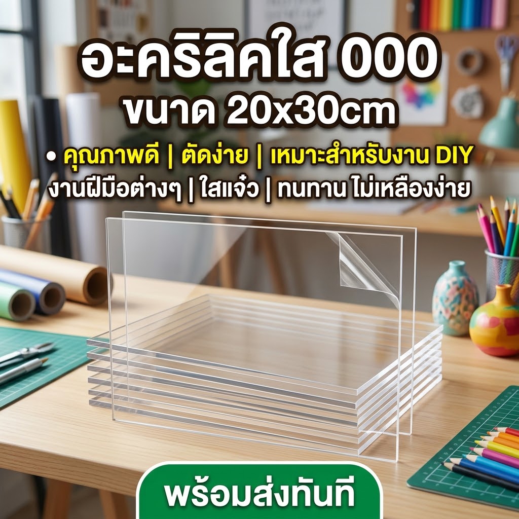 อะคริลิคใส/000 ขนาด 20X30cm หนา 2 มิล,2.5 มิล,3 มิล,4 มิล,5 มิล,6 มิล,8 มิล,10 มิล
