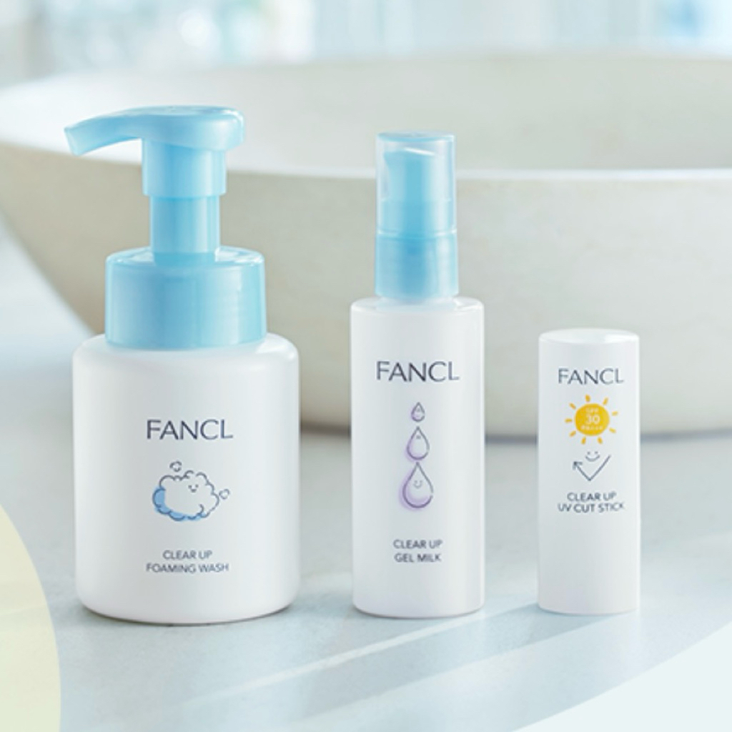 FANCL CLEAR UP made in Japan Foaming wash, Gel Milk, UV Stick เซ็ตดูแลผิวใส ลดสิว สำหรับผิวแพ้ง่าย เด็ก จากญี่ปุ่น
