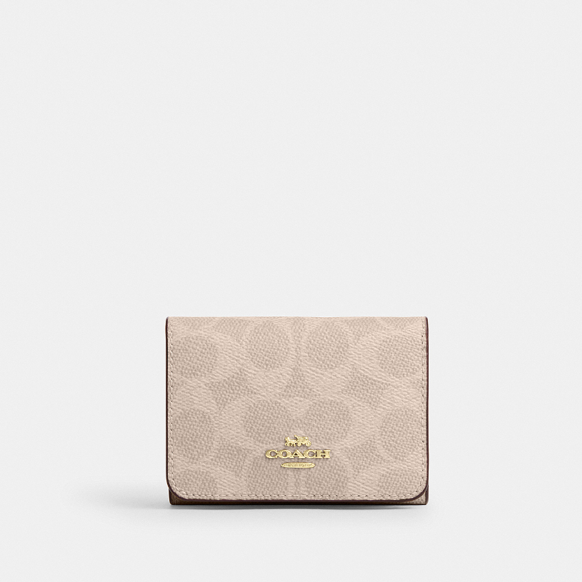 Coach CZ446 Card Holder Wallet In Blocked Signature Canvas (IMXI9) กระเป๋าสตางค์ผู้หญิง สี Im/Sand/Tan