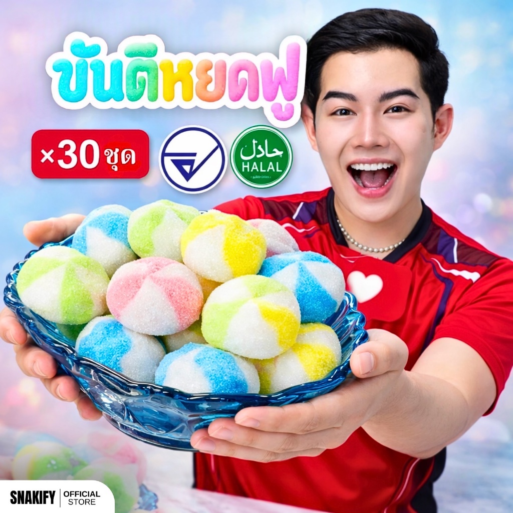 ขันติหยดฟู ขนมเนื้อยืดเด้งฟูรสเปรี้ยวหวานผลไม้สุดฮิตมีฮาลาลและมีอย
