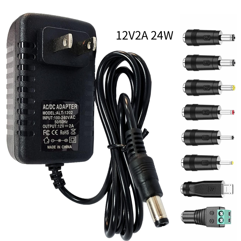 อะแดปเตอร์จ่ายไฟ 12V 2A แปลงไฟ AC 100-240V เป็น DC ทรานส์ฟอร์มเมอร์ตัวเสียบผนัง 8 หัว charger