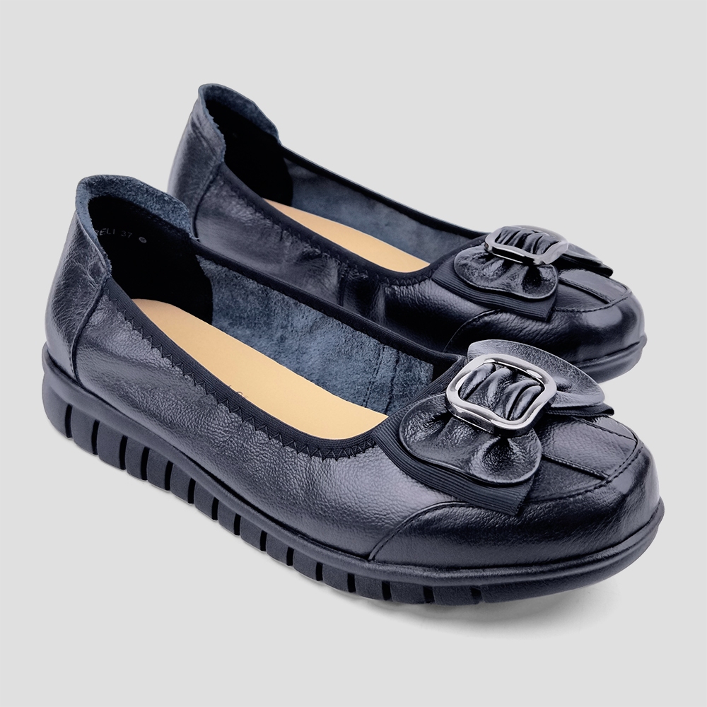 ST.JAMES รองเท้าหนังแท้/รองเท้าส้นเตารีด ส้น 3.3 CM. รุ่น AURELI สี BLACK | รองเท้า ผู้หญิง