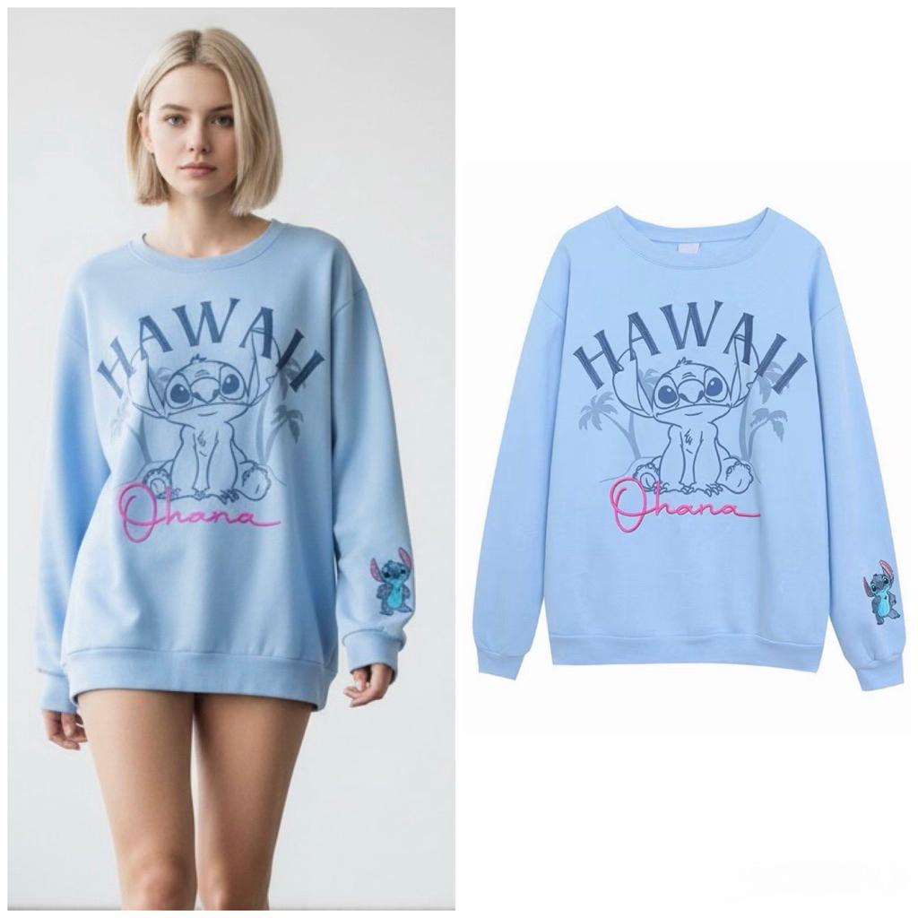 STITCH Hawaii  ohana SWEATSHIRT Lilo&stitch 🧊 STITCH ohana เสื้อสติช 🧊งาน Disney แท้ (TS603)