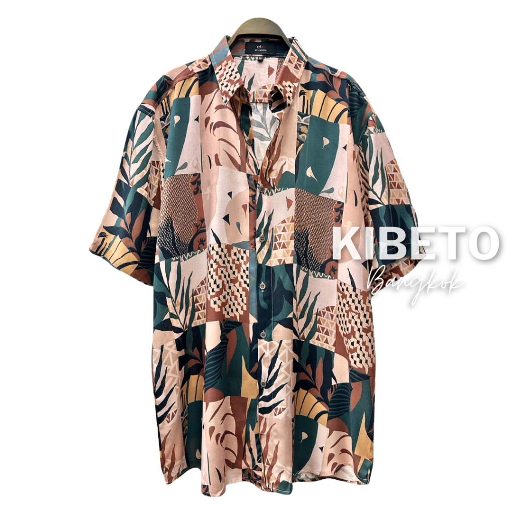 Kibeto เสื้อฮาวาย เสื้อสงกรานต์ ลายกราฟฟิคใบไม้ปลิว ผ้าสปันเรยอน ผ้านิ่ม ใส่สบาย M L XL 2XL 3XL